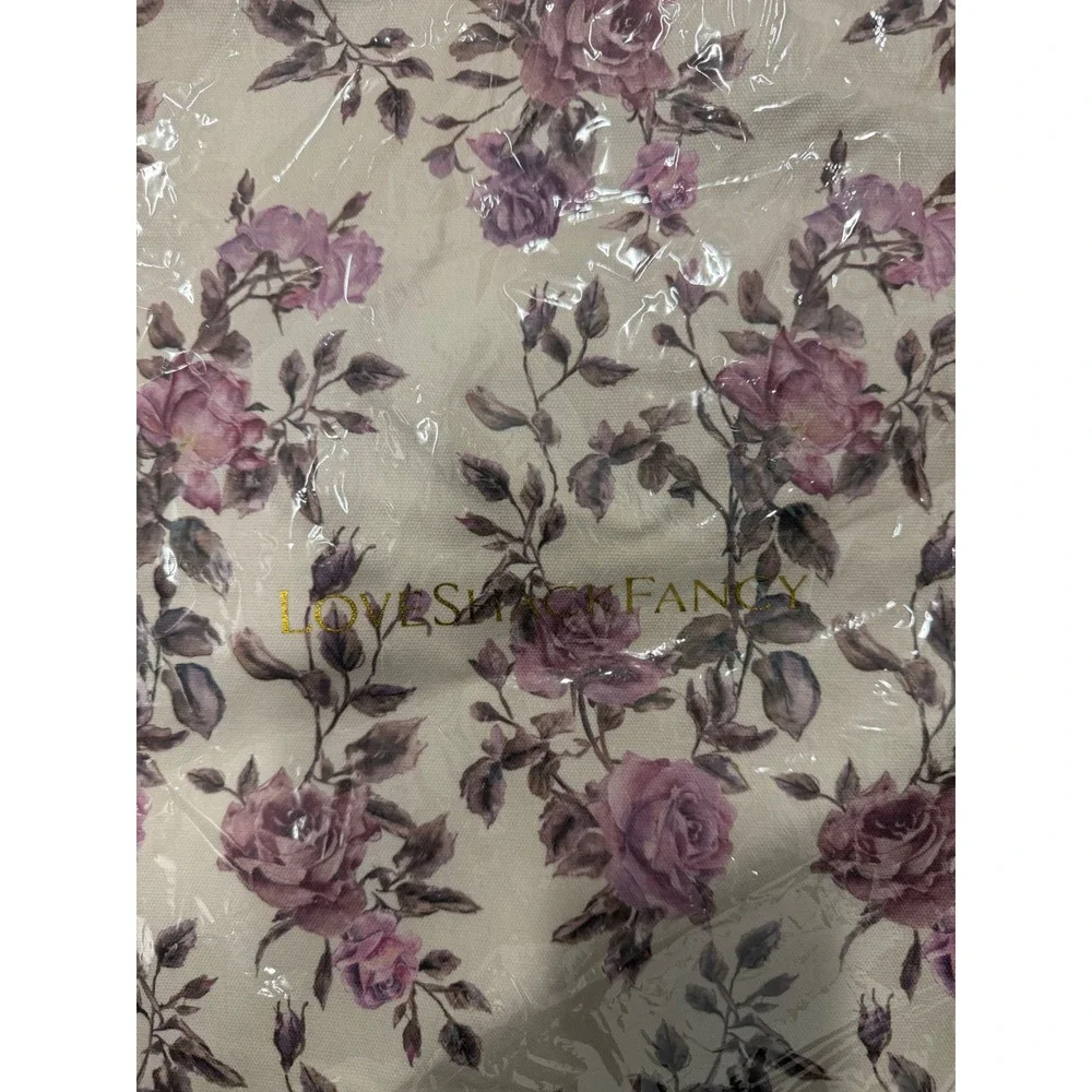 LoveShackFancy Floral Canvas Tote Bag Cottagecore Pink Roses Shopper NWT